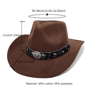 Chapeau de cowboy marron foncé avec emblème de lion pour hommes et femmes