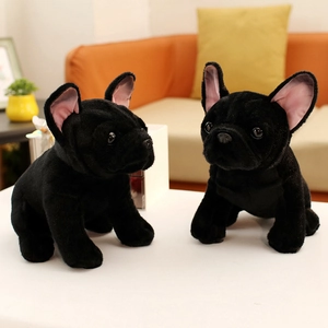 Realistic black French Bulldog plush toy in soft velvet finish for children