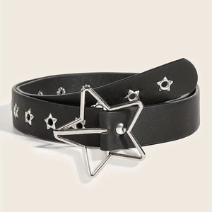 Ceinture En Cuir PU À Rivets Étoiles Multi Trous Avec Boucle Étoile En Alliage Style Punk Western Pour Femmes