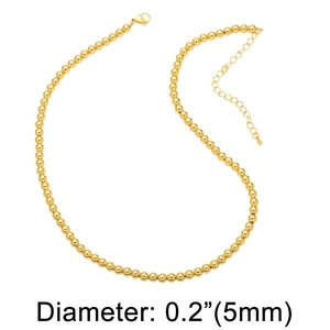 Gold beaded necklace with 5mm polished round beads and lobster clasp closure