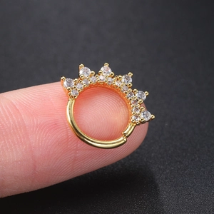 Golden crown-shaped zircon hoop earrings with a minimalist geometric marquise design