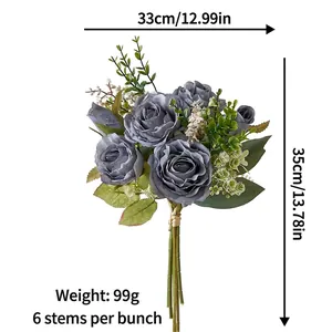 Artificial dusty purple rose bouquet with 6 stems, sized 13x14in for home decor