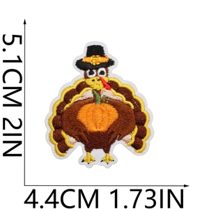 Detailed close-up of turkey embroidery patch with clear size labels for bags