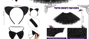 Tableau des tailles détaillé pour costume panda enfant avec jupe en tulle et serre-tête