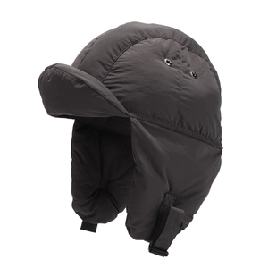 Quilted gray winter trapper hat with ear flaps and windproof nylon for skiing outdoors