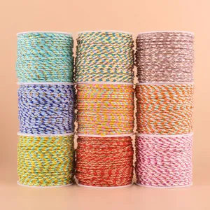 Nine rolls of colorful braided cotton cords with metallic thread for DIY jewelry