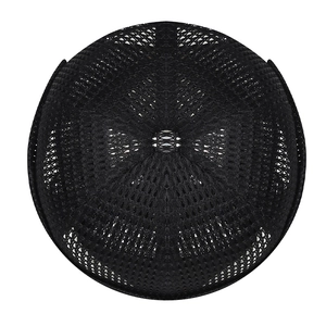Top view of black mesh breathable docker cap featuring hollow knit pattern for summer