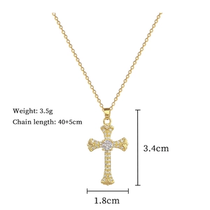 Detailed size specifications for gold rhinestone cross pendant with chain dimensions