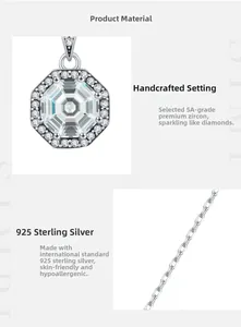 Macro shot of S925 silver octagonal pendant with 5A grade hand-set cubic zirconia stones
