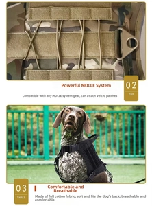 Tactical dog harness with breathable cotton lining and MOLLE system for training