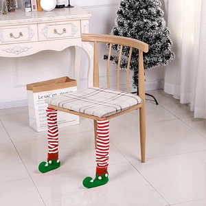 Christmas elf chair leg covers with red white stripes and green elf shoe design