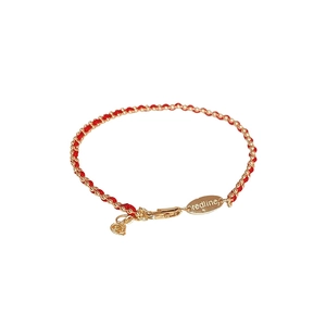 Handwoven red rope bracelet with gold-plated metal beads and adjustable lobster clasp