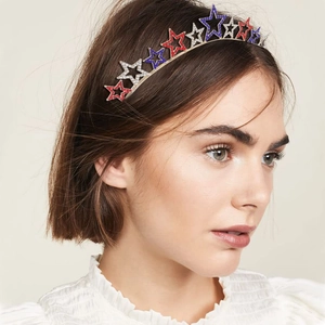 Independence Day crown headband with red, blue and silver rhinestone stars for party hair