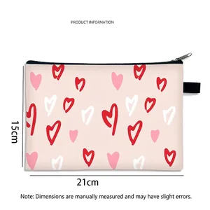 Digital heart print cosmetic bag for Valentine's Day with dimensions 21x15cm