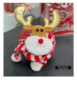 Decorazione natalizia renna in peluche con corna dorate e sciarpa a righe per mela