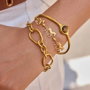 Women's 18k gold plated titanium steel jewelry set with zebra charm and tiger eye stone