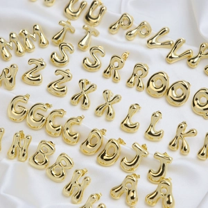 Polished 18k gold plated bubble initial alphabet stud earrings set for women