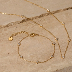 Zircon Stainless Steel Jewelry Necklace Bracelet Anklet Elegant Dainty Minimalist Women Accessories Gold Silver Plated
