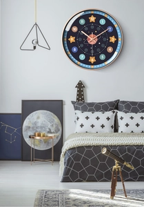 Détail du cadran de l'horloge pédagogique pour enfants thème espace dans une chambre d'enfant