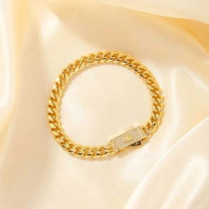 Hip-Hop Goldfarbenes Panzerarmband mit mikroverziertem Zirkonia-Verschluss für Damen