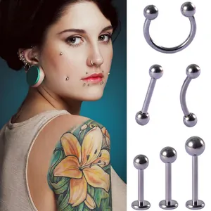 Solid G23 Titanium Body Piercing Jewelry Labret Stud Curved Barbell Horseshoe Ring For Ear Nose Lip Piercing Unisex Accessory