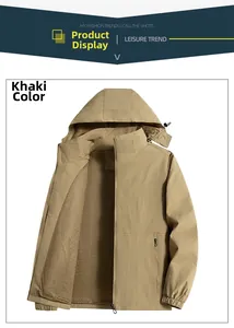 Detail of khaki windbreaker jacket showing breathable mesh lining and zippered pocket