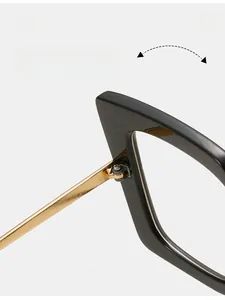 Detail view of durable metal hinge on stylish oversized square blue light glasses