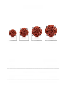 Size comparison chart for 925 sterling silver studs with red zircon in 5mm to 8mm diameters