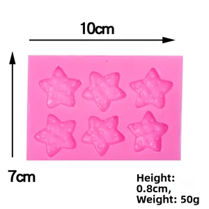 Pink star-shaped silicone fondant mold with 10x7x0.8cm size and 50g weight detail