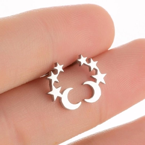 Star Moon Stud Earrings Stainless Steel Tiny Simple Geometric Cartilage Earrings For Women Fashion Jewelry
