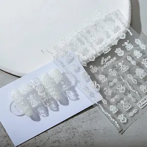 White Lace 3D Embossed Nail Art Stickers Vintage Floral Self Adhesive Manicure Decals