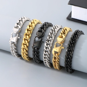 Polished Cuban link bracelets in silver, gold, and black colors for men and women