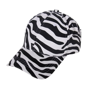 Trendy baseball cap with black and white zebra print and six-panel stitching design