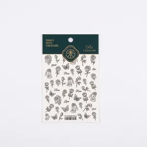 Stickers nail art japonais avec motifs roses et lapins noirs et blancs modèle TS726
