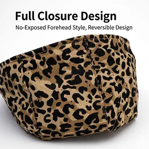 Fashionable leopard print cotton flat cap with reversible design and full-back closure
