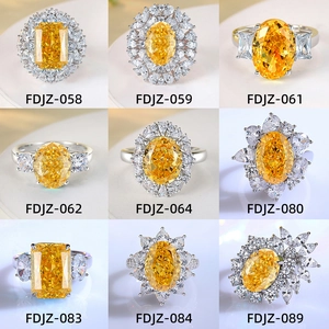 Nine luxury S925 silver rings with yellow carbon diamonds and zircon stones set