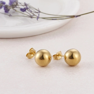 Minimalist gold ball stud earrings set in polished stainless steel for women