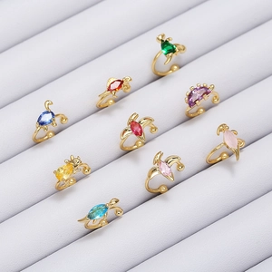 18K gold plated dinosaur ear cuff set with colorful cubic zirconia and animal shapes