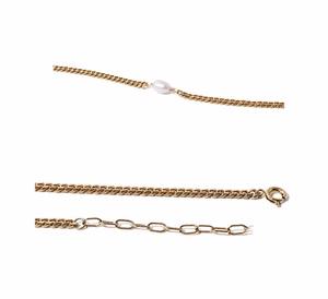 Golden chunky chain necklace with baroque pearl detail and adjustable spring clasp