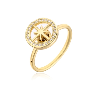 Detailed close-up of 18K gold plated rotating ring with cubic zirconia spinning star