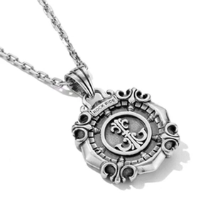Retro nautical star compass anchor shield pendant necklace in Thai silver finish for men