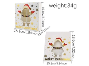Detailed size dimensions for white Christmas gift box with gold foil Santa Claus design