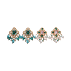 Vintage bohemian drop earrings with crystal stones and delicate beaded tassels on gold metal