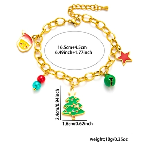 Detailed view of Christmas charm bracelet with size specs, star, and Santa charms