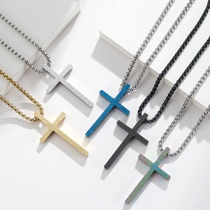 Five-piece titanium steel cross pendant necklace set with sandblasted matte finish