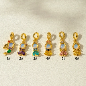Golden fish tail pendants with round opal and colorful zircon in six vibrant shades