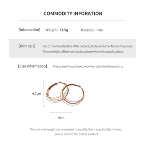Detailed size specifications for multi-layer round hoop earrings in rose gold finish