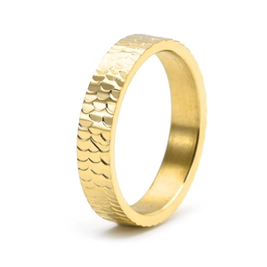 18K gold dragon scale pattern ring with a unique textured surface and 45-degree angle view