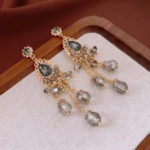 Vintage Tassel Dangle Earrings With Copper Rhinestones Glass And Silver Earring Post Bohemian Style Women Jewelry
