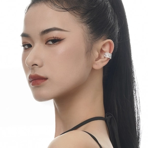 Minimalist S925 sterling silver mesh wide ear cuff clip for non-pierced ears on a model